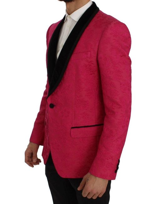 Dolce & Gabbana Red Floral Brocade Slim Blazer Jacket for men