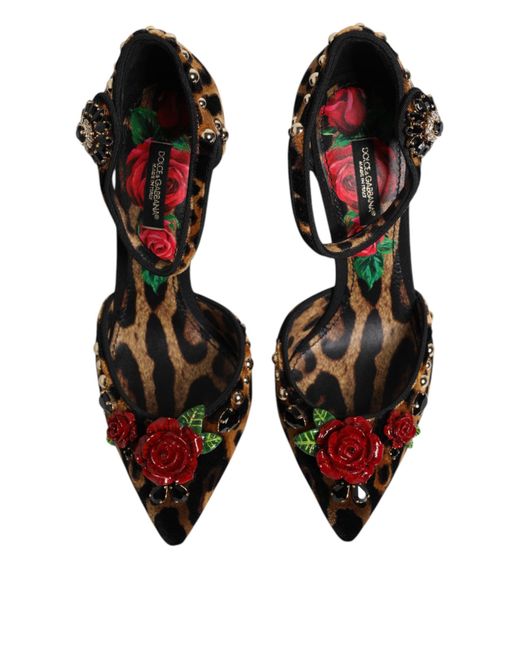 Dolce & Gabbana Multicolor Brown Leopard Crystal Roses Pumps Shoes