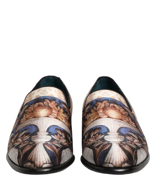 Dolce & Gabbana Brown Multicolor Fruit Print Velvet Loafers Shoes for men