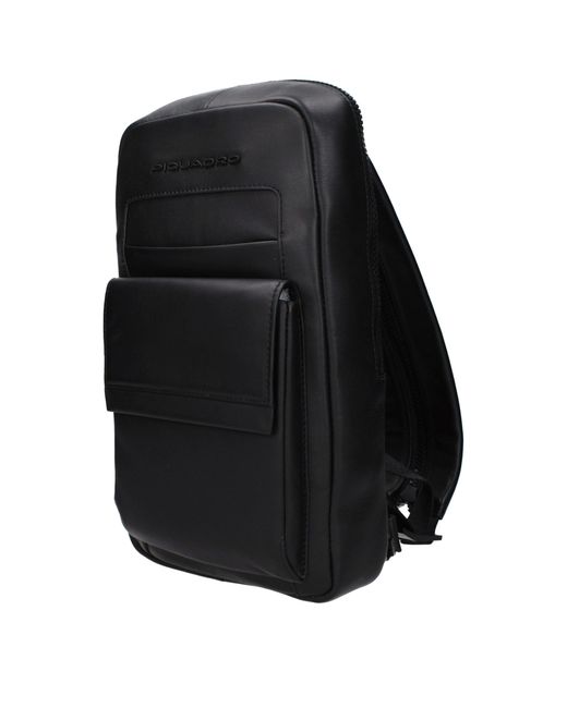 Piquadro Black Leather Backpack for men