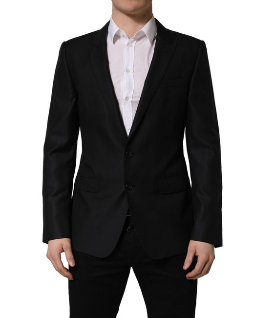 Dolce & Gabbana Black Dark Blue Wool Single Breasted Men Blazer Jacket for men