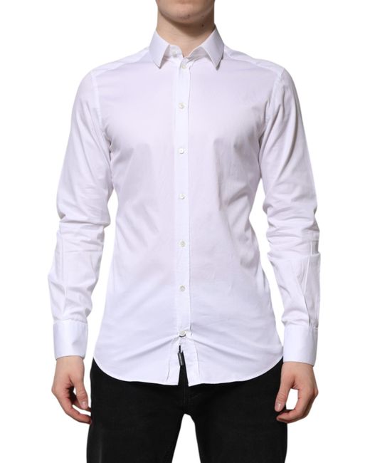 Dolce & Gabbana White Cotton Long Sleeve Dress Shirt for men