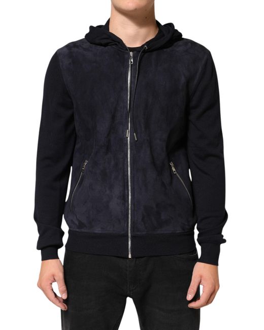 Dolce & Gabbana Black Leather Full Zip Hooded Blouson Jacket for men
