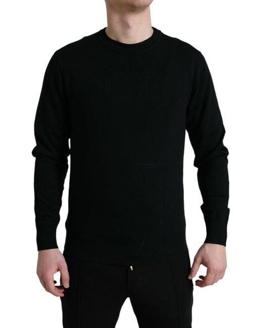 Dolce & Gabbana Black Wool Round Neck Pullover Sweater for men