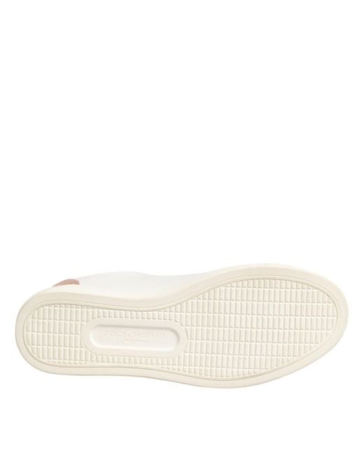 Dolce & Gabbana White Pink Leather Low Top Sneakers Shoes