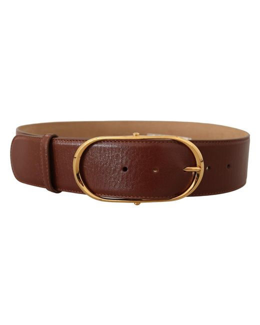 Dolce & Gabbana Black Brown Leather Gold Metal Oval Buckle Belt