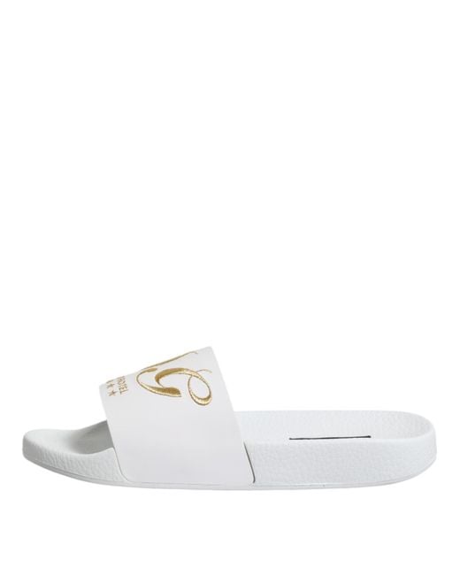 Dolce & Gabbana White Leather Slides Sandals Beachwear Shoes for men