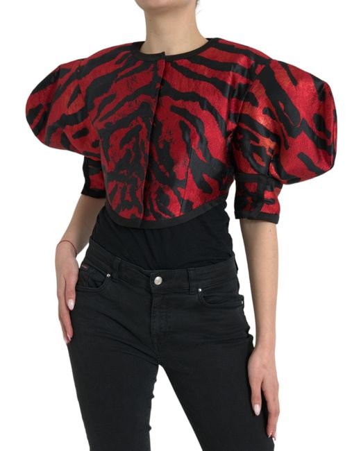 Dolce & Gabbana Red Patterned Cropped Coat Jacket