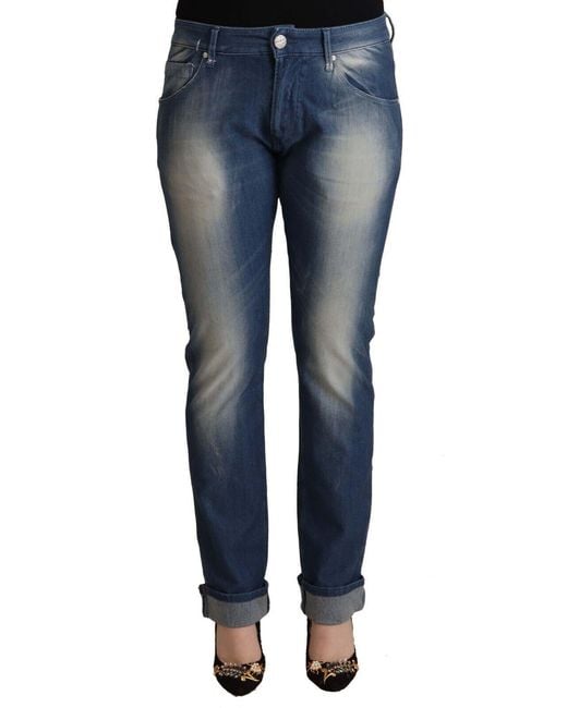Acht Blue Washed Mid Waist Folded Hem Skinny Jeans