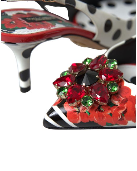 Dolce & Gabbana Multicolor Leather Crystal Slingback Pump Heels Shoes