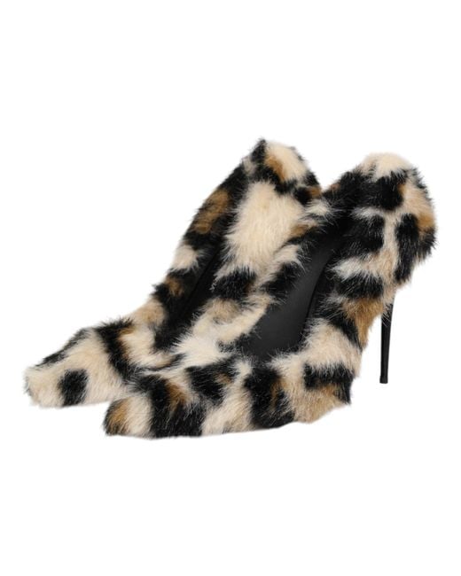 Dolce & Gabbana Metallic Brown Fur Leopard High Heels Pumps Shoes