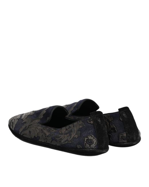 Dolce & Gabbana Black Jacquard Leather Slip On Loafers Shoes for men