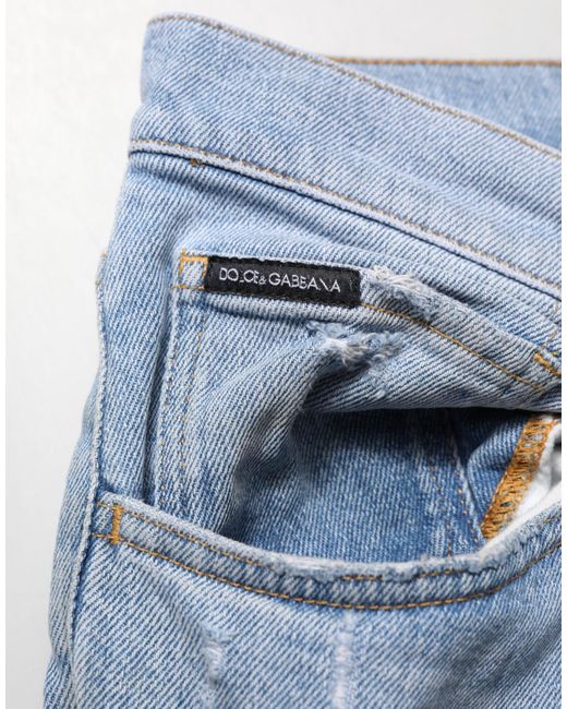 Dolce & Gabbana Blue Cotton Distressed Slim Fit Denim Jeans Co+01 Clothing for men