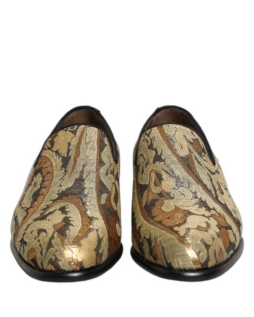 Dolce & Gabbana Gray Gold Brocade Slip On Men Dress Loafers Shoes for men