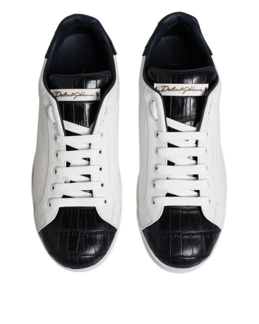 Dolce & Gabbana Multicolor White Black Leather Portofino Sneaker Shoes for men