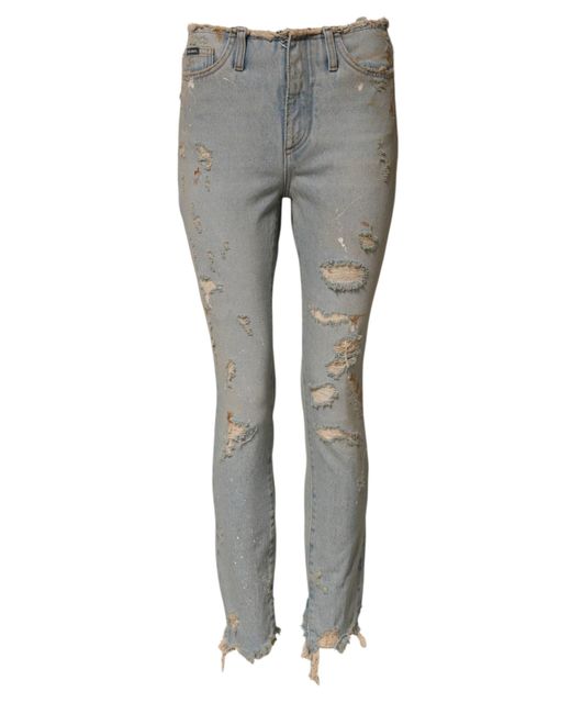 Dolce & Gabbana Gray Light Blue High Waist Skinny Denim Jeans for men