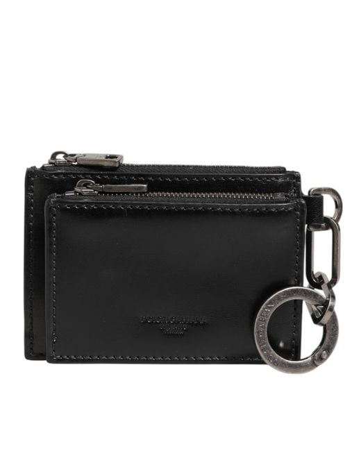 Dolce & Gabbana Black Leather Zipped Card Holder Coin Purse Keyring Wallet for men