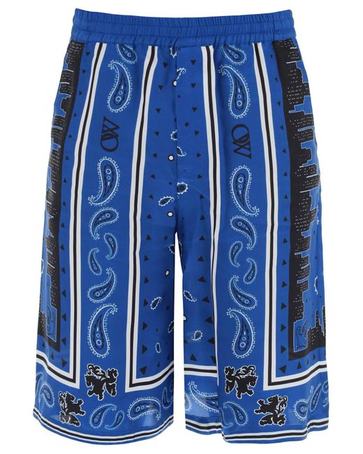 Off-White c/o Virgil Abloh Blue Off- Bermuda Shorts With Paisley Pattern for men