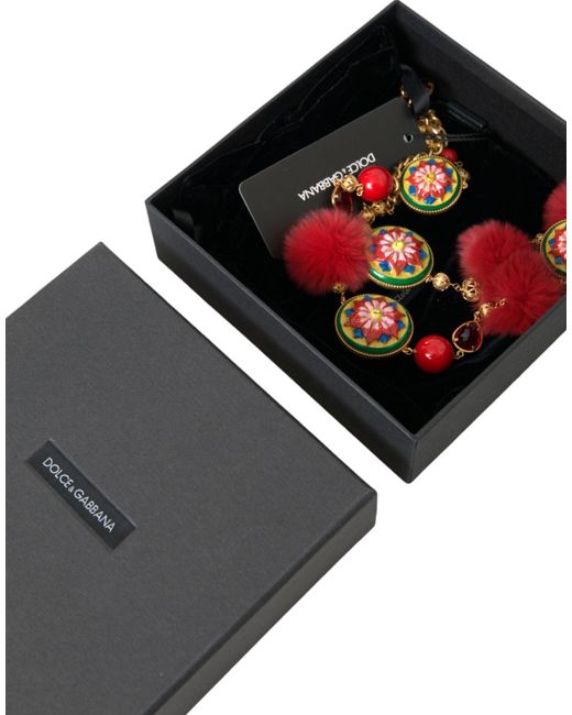 Dolce & Gabbana Red Brass Fur Crystal Waist Torero Waist Belt