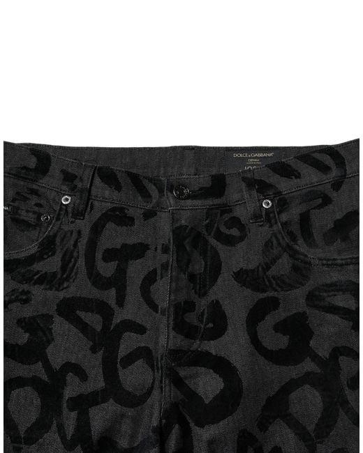 Dolce & Gabbana Black Gray Cotton Dg Logo Straight Men Denim Jeans for men