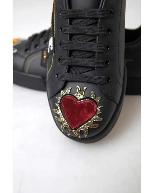 Dolce & Gabbana Black Leather Multicolor Detail Sneakers for men