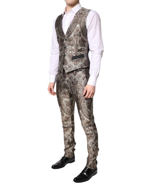 Dolce & Gabbana Black Multicolor Jacquard Single Breasted 3 Piece Suit for men