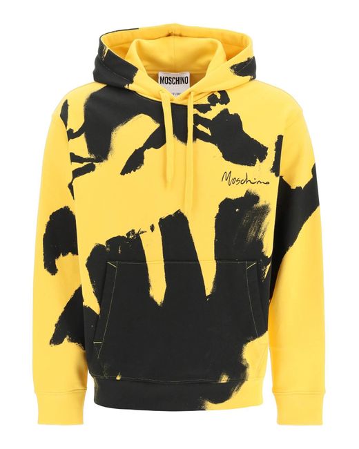 Moschino Yellow Graphic Print And Logo Hoodie for men