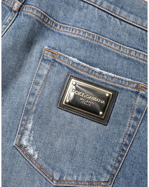Dolce & Gabbana Blue Tattered Slim Fit Cotton Denim Jeans Elastane Clothing for men
