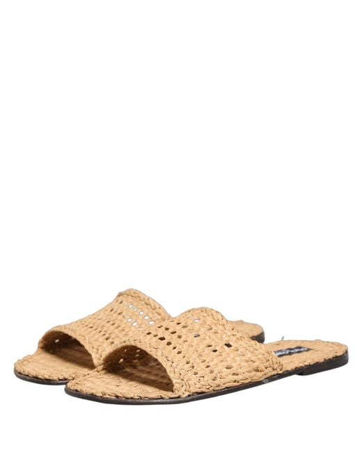 Dolce & Gabbana Natural Beige Straw Raffia Slides Sandals Flats Shoes for men