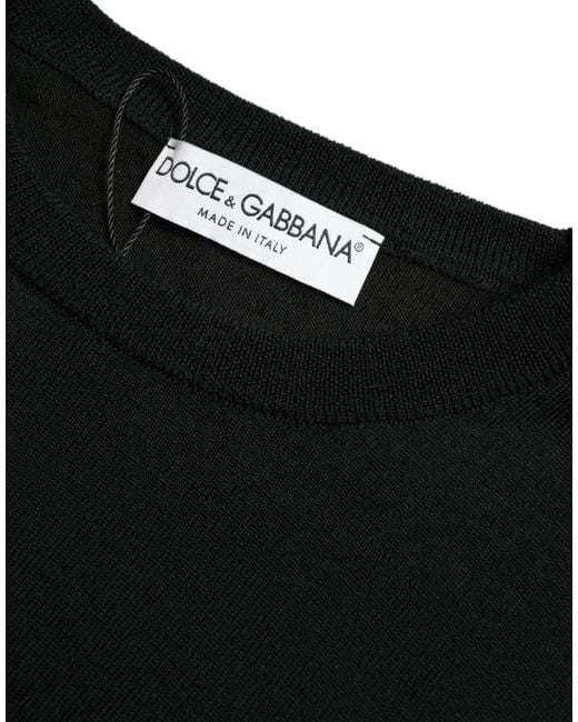 Dolce & Gabbana Black Wool Round Neck Pullover Sweater for men