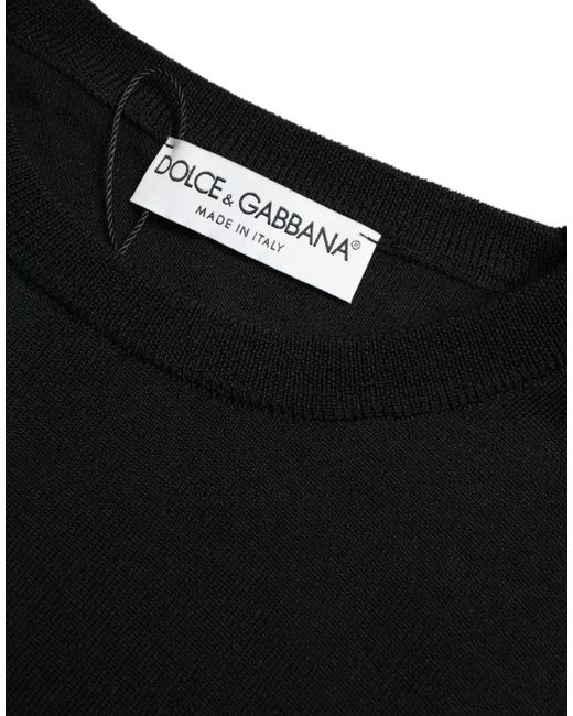 Dolce & Gabbana Black Wool Round Neck Pullover Sweater for men