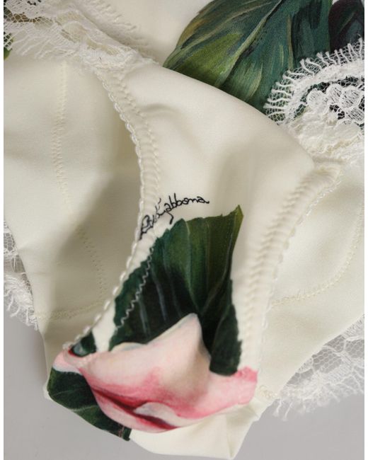 Dolce & Gabbana White Silk Satin Floral Lace Trim Slip Underwear