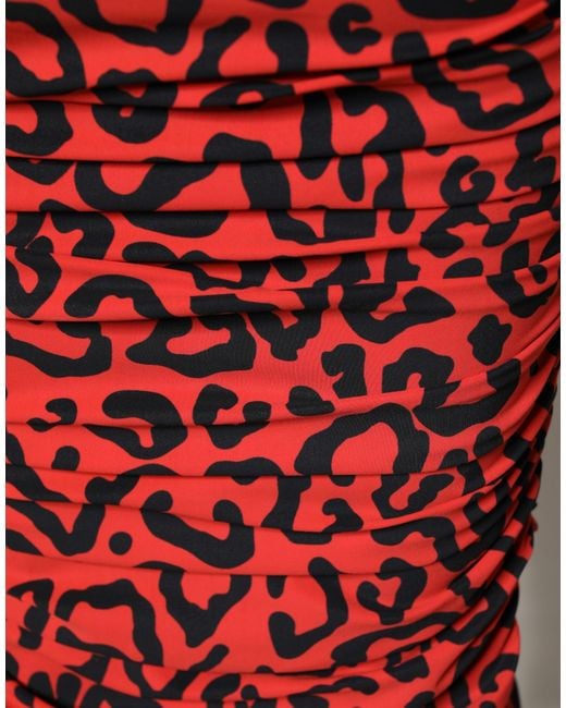 Dolce & Gabbana Red Leopard Print Nylon Sheath Midi Dress 29+Pa