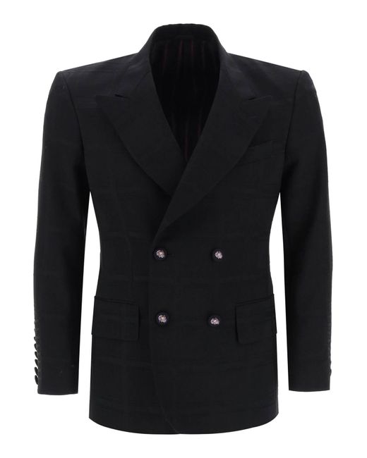Etro Black Double Breasted Jacket With Check Pattern for men