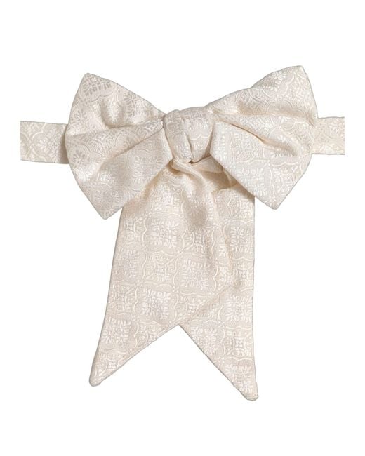 Dolce & Gabbana Natural Men White Jacquard Silk Adjustable Neck Papillon Bow Tie for men