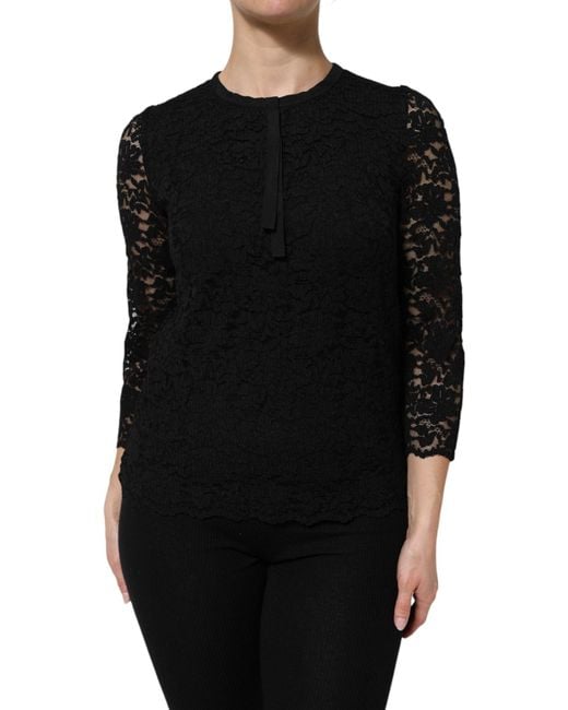 Dolce & Gabbana Black Nylon Lace Long Sleeve Blouse Top for men