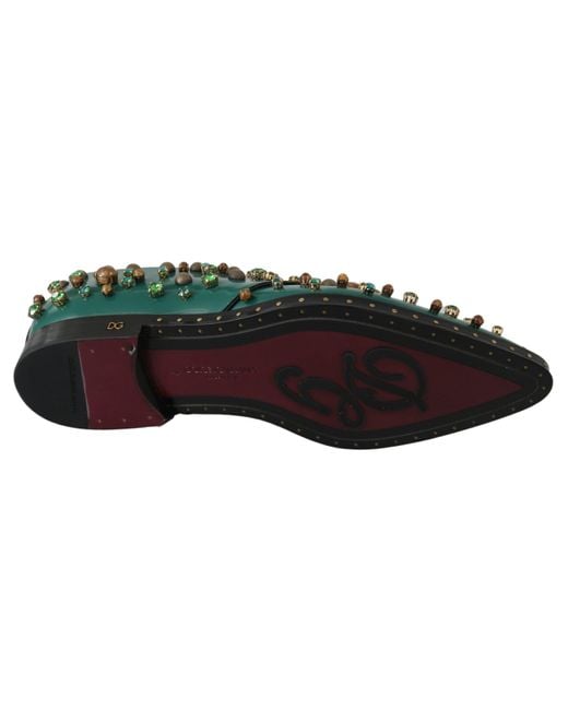 Dolce & Gabbana Green Emerald Leather Dress Shoes With Crystal Accents