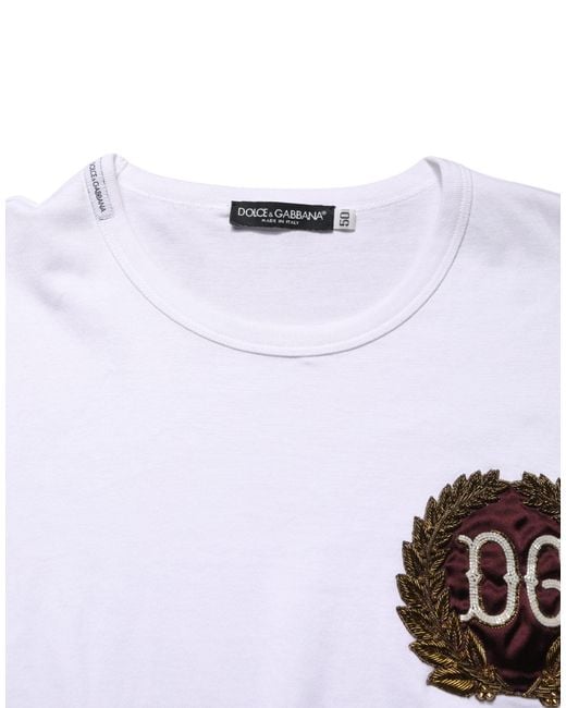 Dolce & Gabbana White Dg Leaf Embroidery Crew Neck T for men