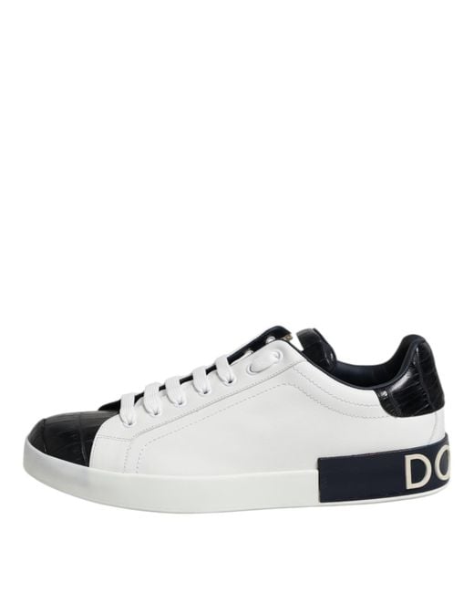 Dolce & Gabbana Multicolor White Black Leather Portofino Sneaker Shoes for men