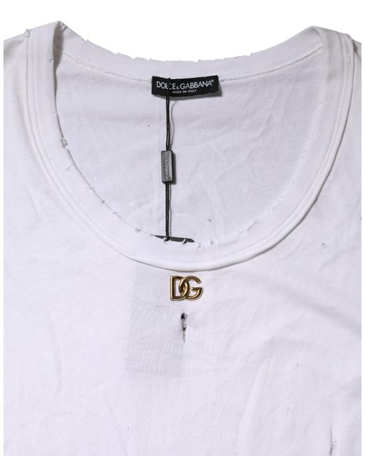 Dolce & Gabbana Purple White Cotton Sleeveless Round Neck Tank Top for men