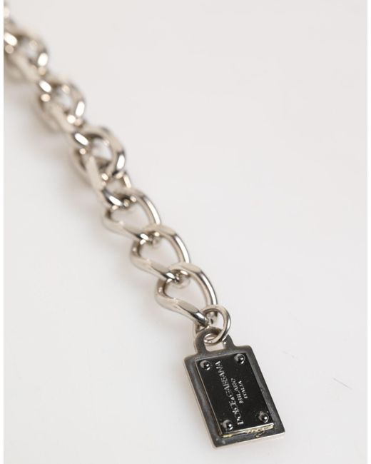 Dolce & Gabbana White Silver Chain Brass Beaded Lobster Clasp Logo Men Bracelet for men
