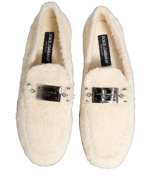 Dolce & Gabbana Natural White Fur Shearling Men Dress Loafers Shoes for men