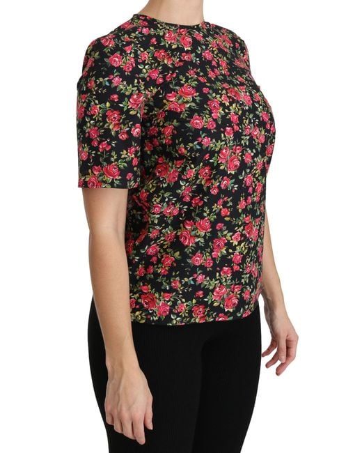 Dolce & Gabbana Black Floral Roses Short Sleeve Top Blouse
