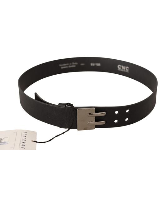 CoSTUME NATIONAL Black Leather Silver Buckle Waist Belt