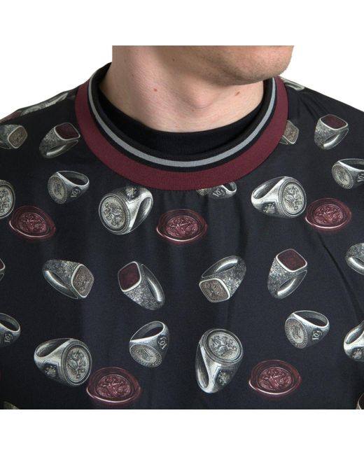 Dolce & Gabbana Black Ring Print Silk Crewneck Sweater for men