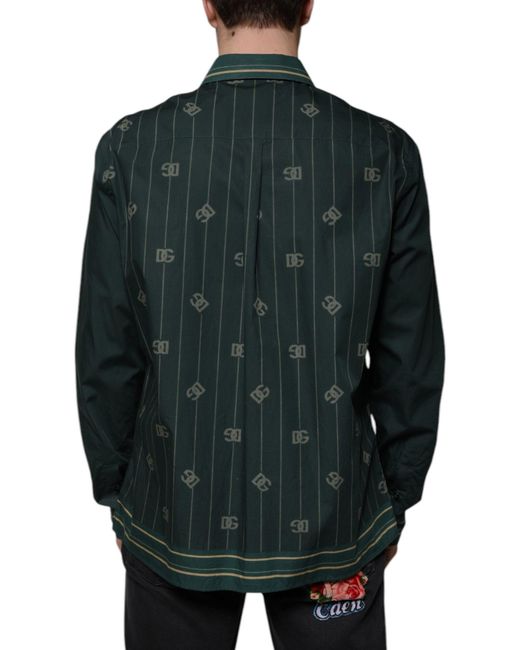 Dolce & Gabbana Green Logo Long Sleeve Martini Casual Shirt for men