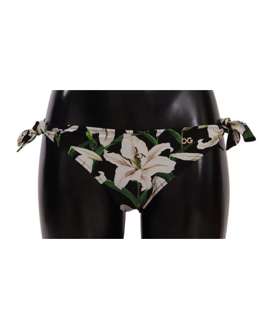 Dolce & Gabbana Black Elegant Lily-Print Bikini Bottom