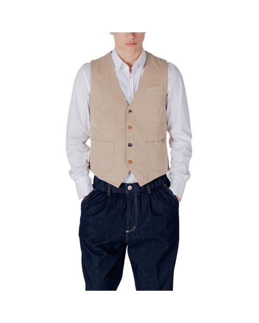 Gianni Lupo Blue Beige Cotton Waistcoat for men
