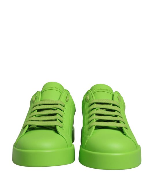 Dolce & Gabbana Green Leather Portofino Low Top Sneakers Shoes for men