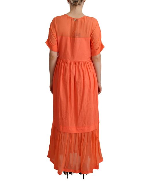 Twinset Orange Coral Cotton Blend Short Sleeves Maxi Shift Dress